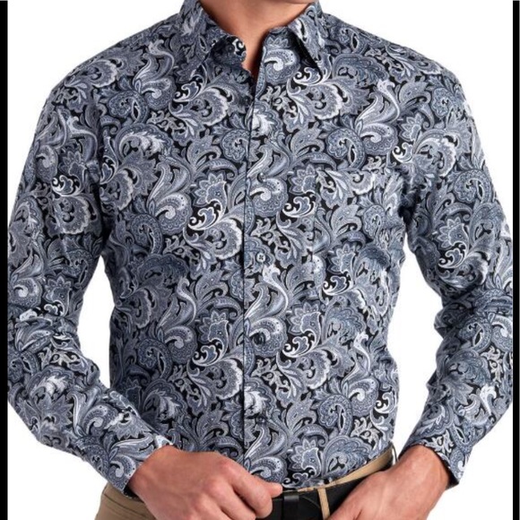 mens white paisley dress shirt